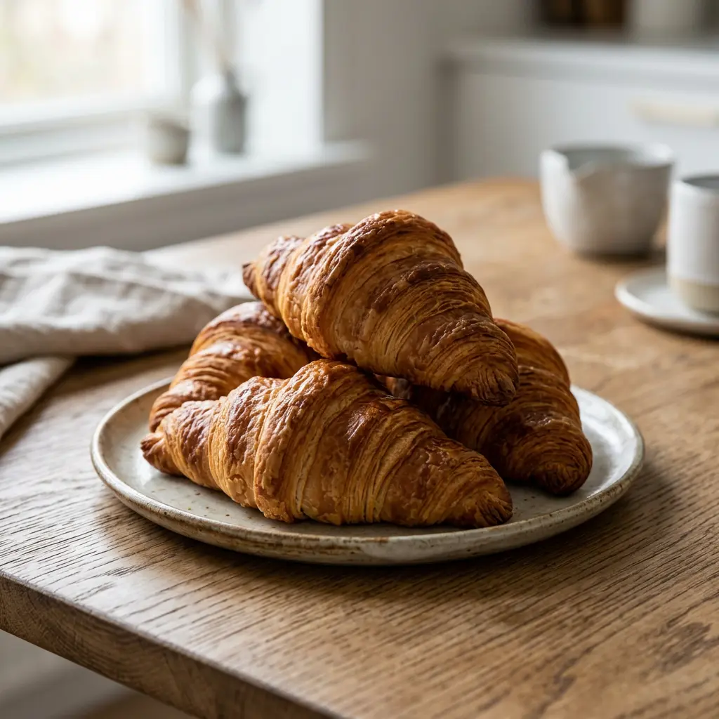 Foto von Gefrorene Croissants aus der Heißluftfritteuse fertig zubereitet in der Heißluftfritteuse