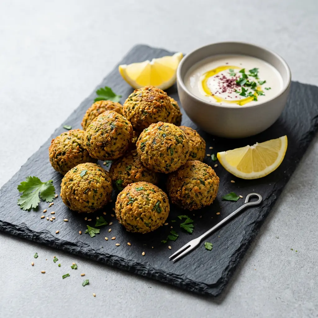 Foto von Gefrorene Falafel aus der Heißluftfritteuse fertig zubereitet in der Heißluftfritteuse