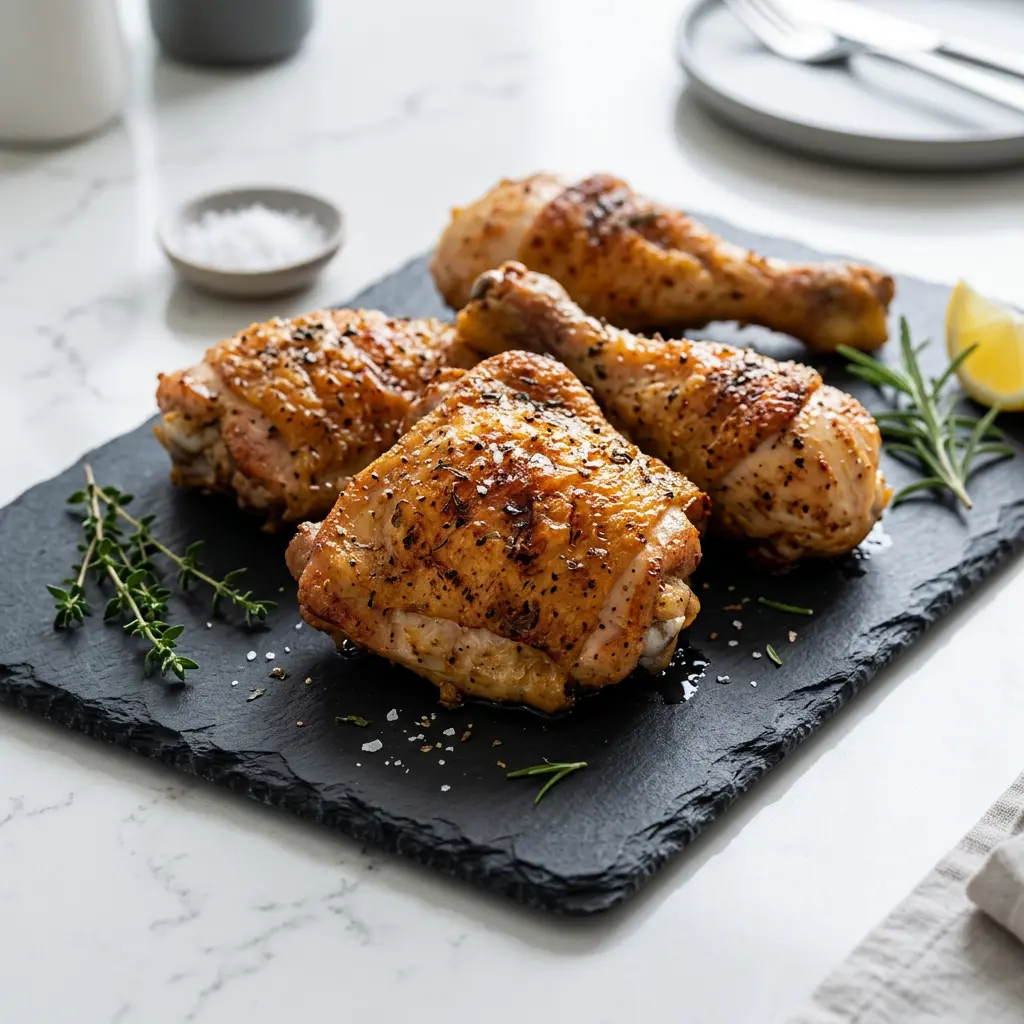 Foto von Gefrorenes Hähnchen aus der Heißluftfritteuse fertig zubereitet in der Heißluftfritteuse