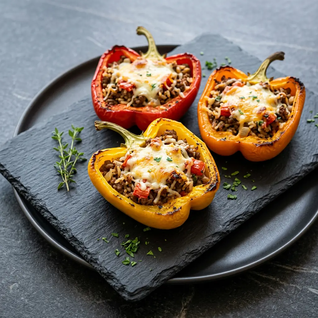 Foto von Gefüllte Paprika aus der Heißluftfritteuse fertig zubereitet in der Heißluftfritteuse