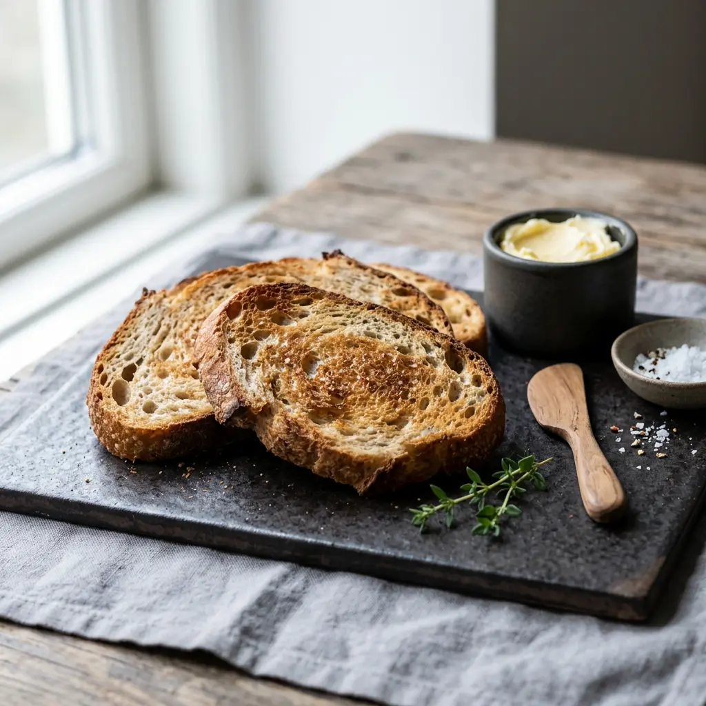 Foto von Geröstetes Brot aus der Heißluftfritteuse fertig zubereitet in der Heißluftfritteuse