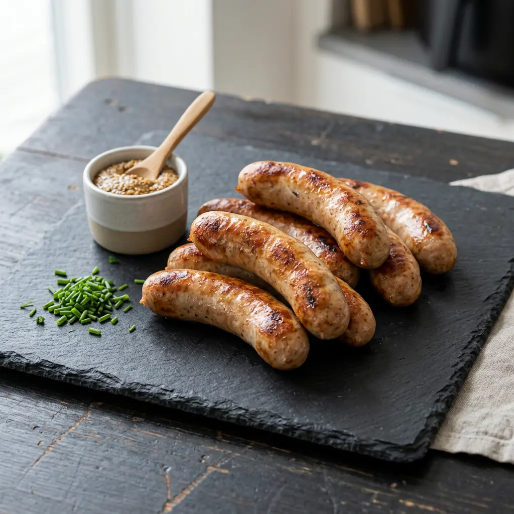 Foto von Grillwürste aus der Heißluftfritteuse fertig zubereitet in der Heißluftfritteuse