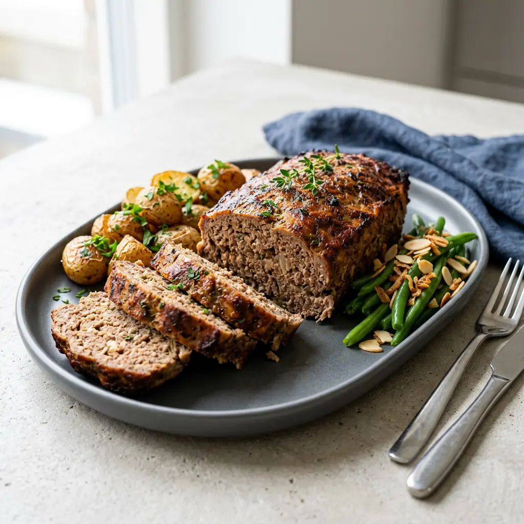 Foto von Hackbraten aus der Heißluftfritteuse fertig zubereitet in der Heißluftfritteuse