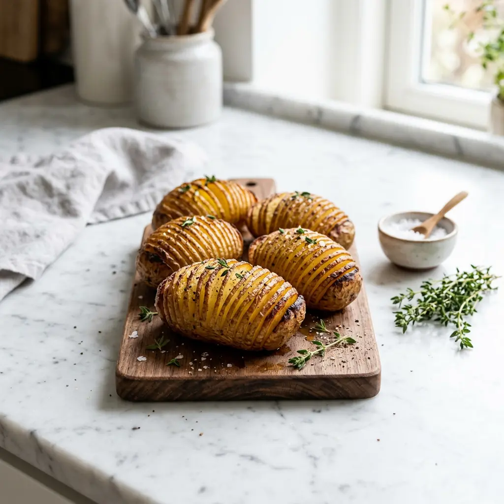 Foto von Hasselback-Kartoffeln aus der Heißluftfritteuse fertig zubereitet in der Heißluftfritteuse