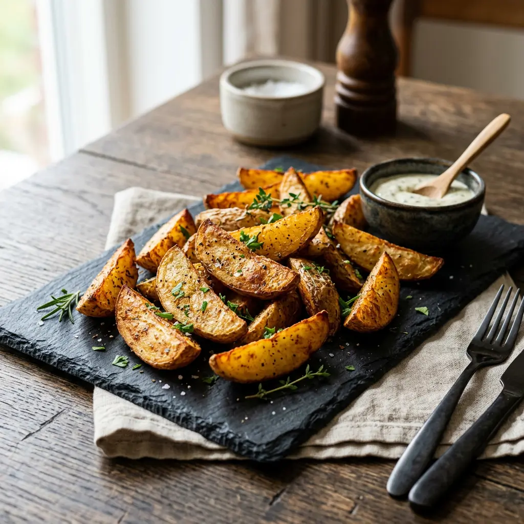 Foto von Kartoffelspalten aus der Heißluftfritteuse fertig zubereitet in der Heißluftfritteuse