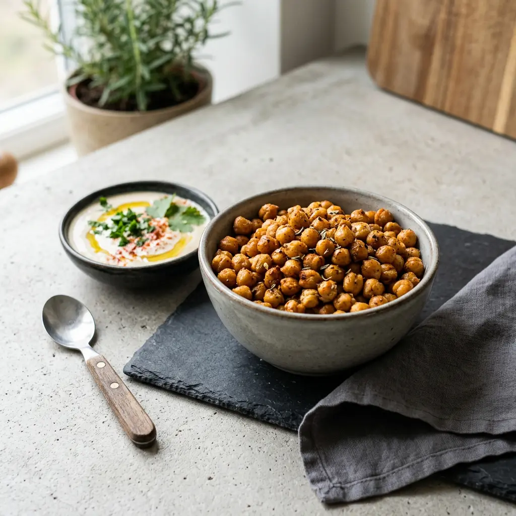 Foto von Kichererbsen aus der Heißluftfritteuse fertig zubereitet in der Heißluftfritteuse