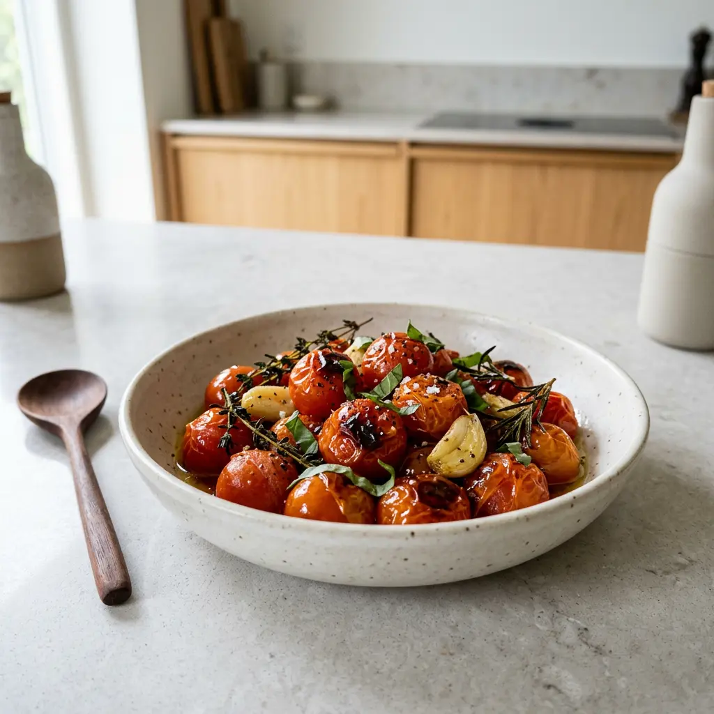 Foto von Kirschtomaten aus der Heißluftfritteuse fertig zubereitet in der Heißluftfritteuse