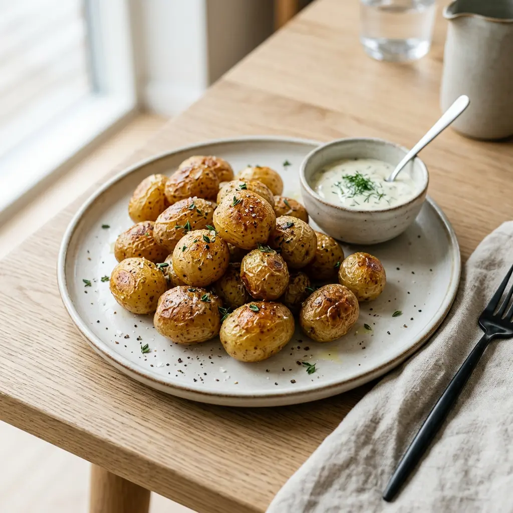 Foto von Kleine Kartoffeln aus der Heißluftfritteuse fertig zubereitet in der Heißluftfritteuse