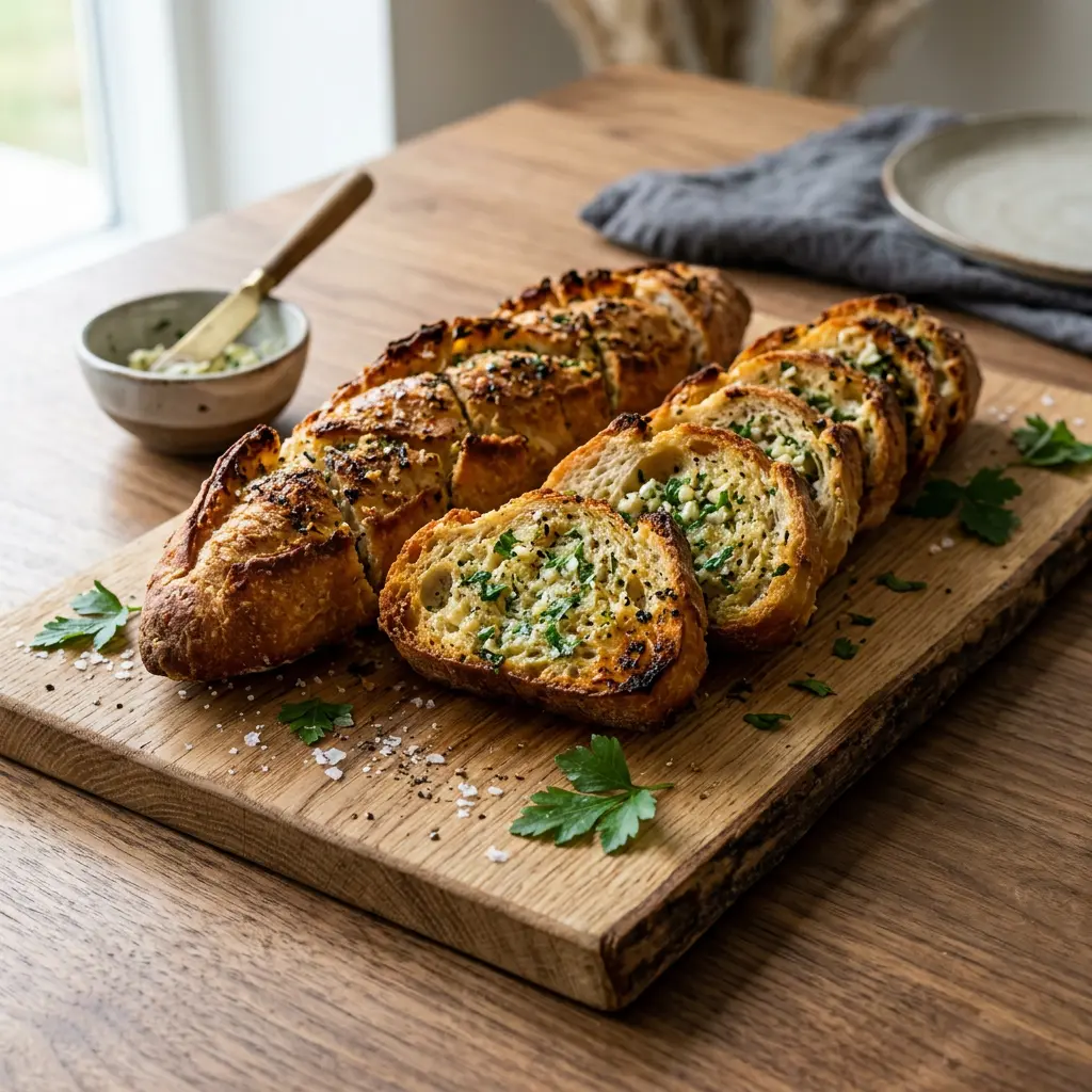 Foto von Knoblauchbrot aus der Heißluftfritteuse fertig zubereitet in der Heißluftfritteuse