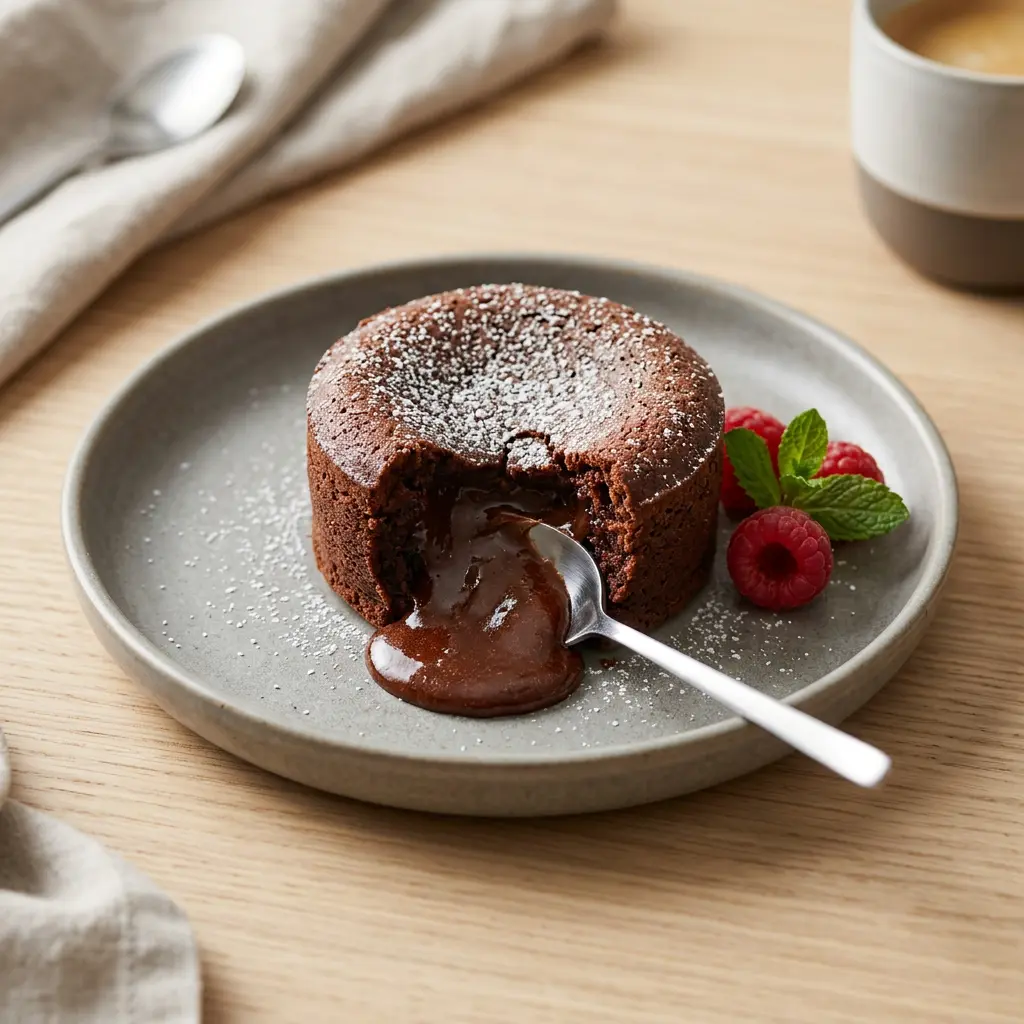 Foto von Lava Cake aus der Heißluftfritteuse fertig zubereitet in der Heißluftfritteuse