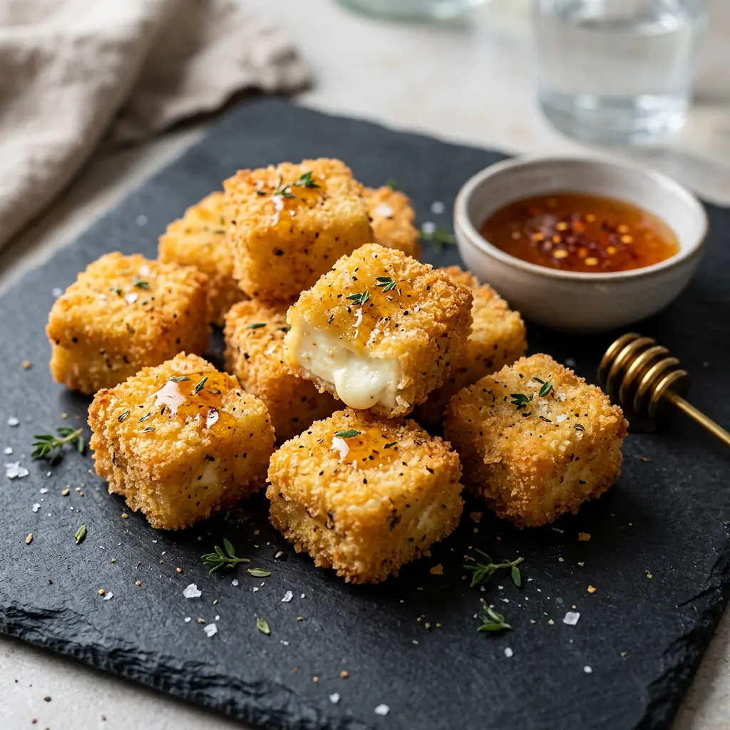 Foto von Panierter Feta aus der Heißluftfritteuse fertig zubereitet in der Heißluftfritteuse
