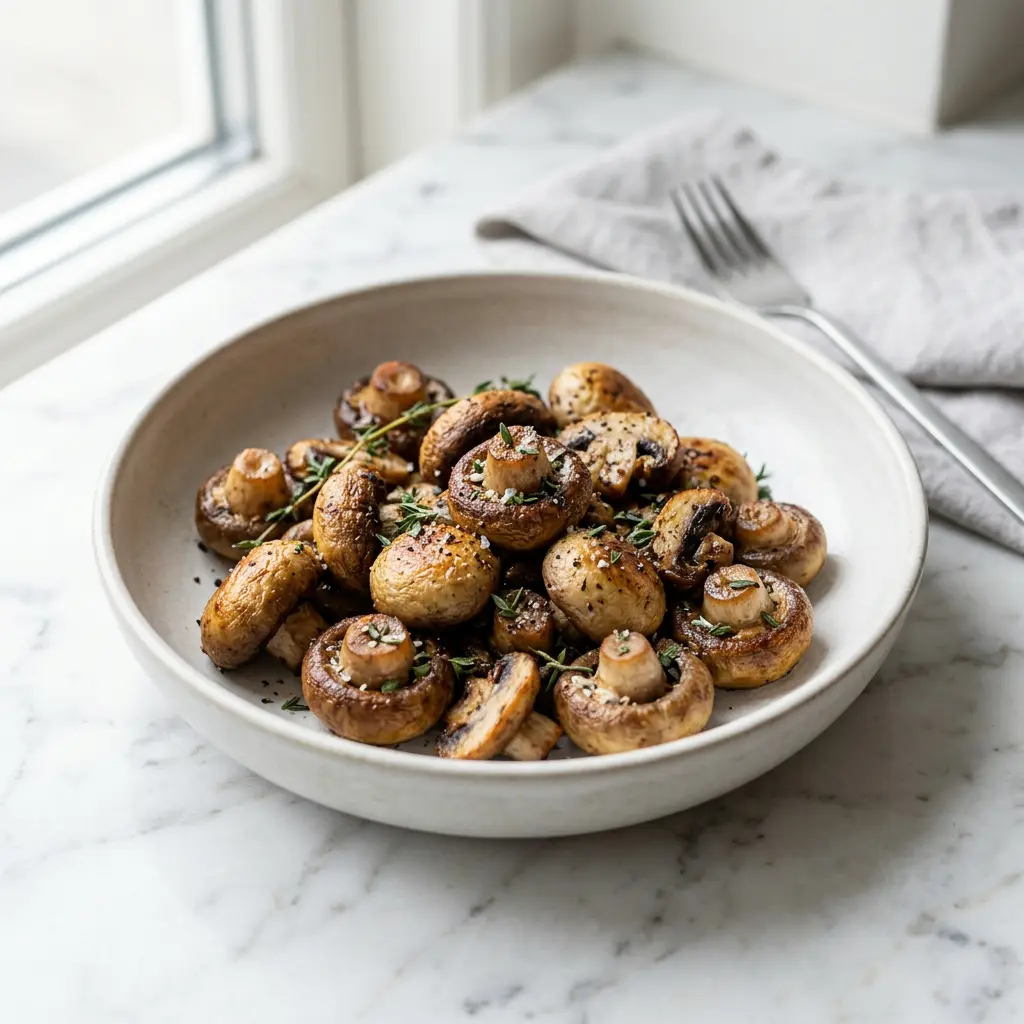 Foto von Pilze aus der Heißluftfritteuse fertig zubereitet in der Heißluftfritteuse