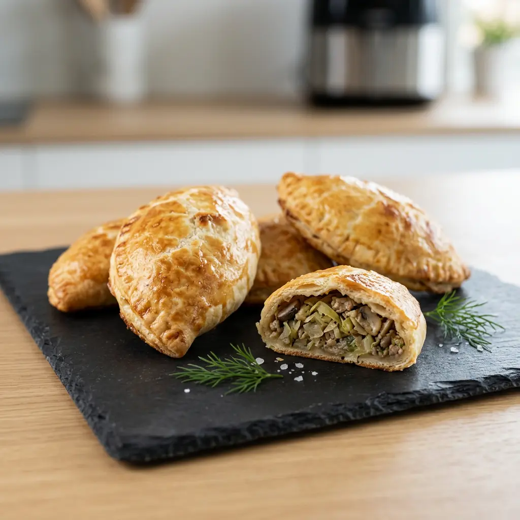 Foto von Piroggen aus der Heißluftfritteuse fertig zubereitet in der Heißluftfritteuse