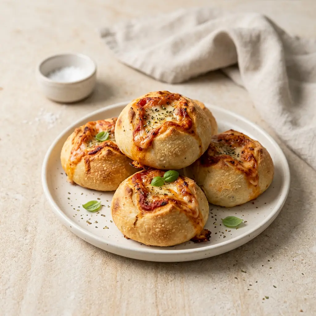 Foto von Pizzabrötchen aus der Heißluftfritteuse fertig zubereitet in der Heißluftfritteuse
