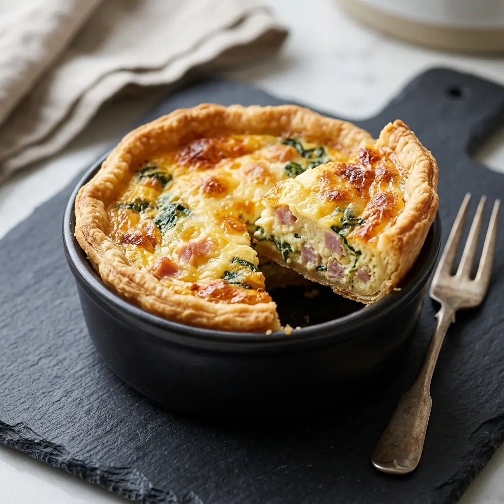 Foto von Quiche aus der Heißluftfritteuse fertig zubereitet in der Heißluftfritteuse