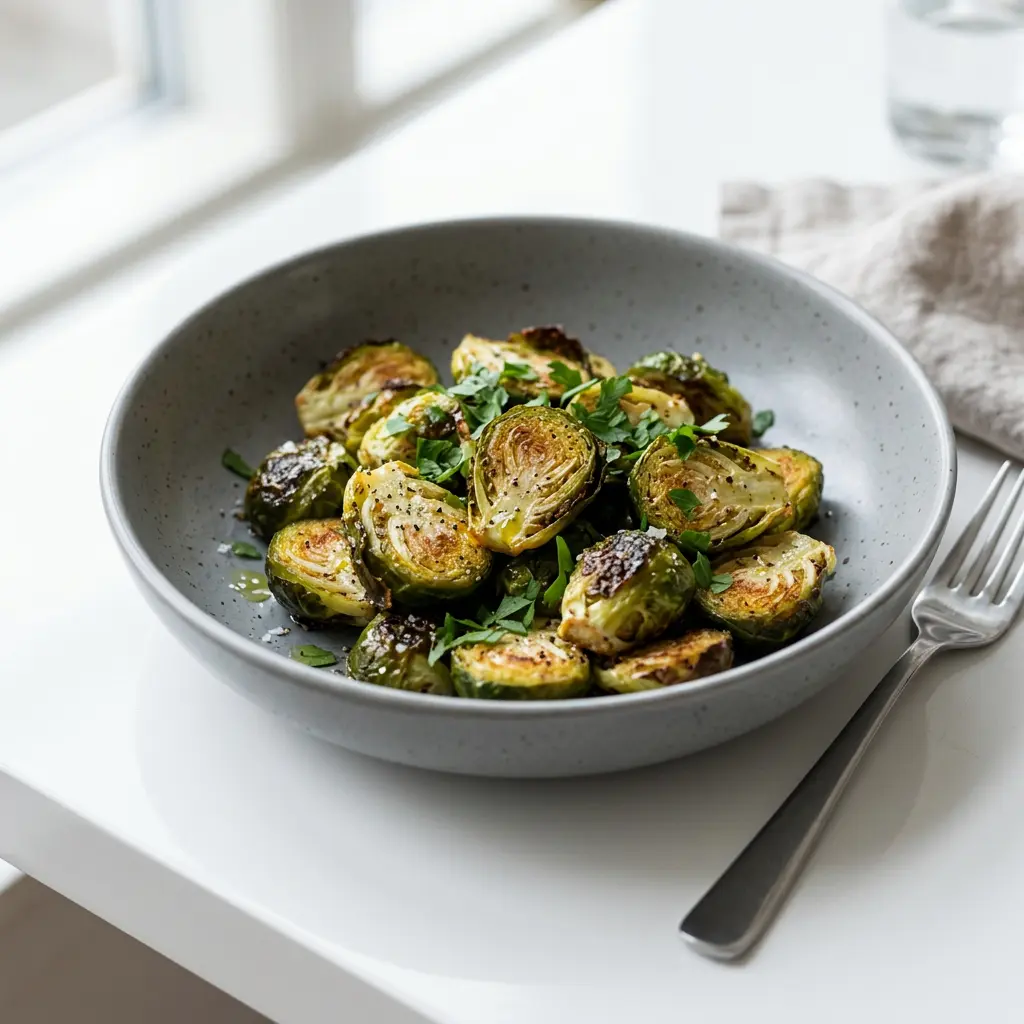 Foto von Rosenkohl aus der Heißluftfritteuse fertig zubereitet in der Heißluftfritteuse