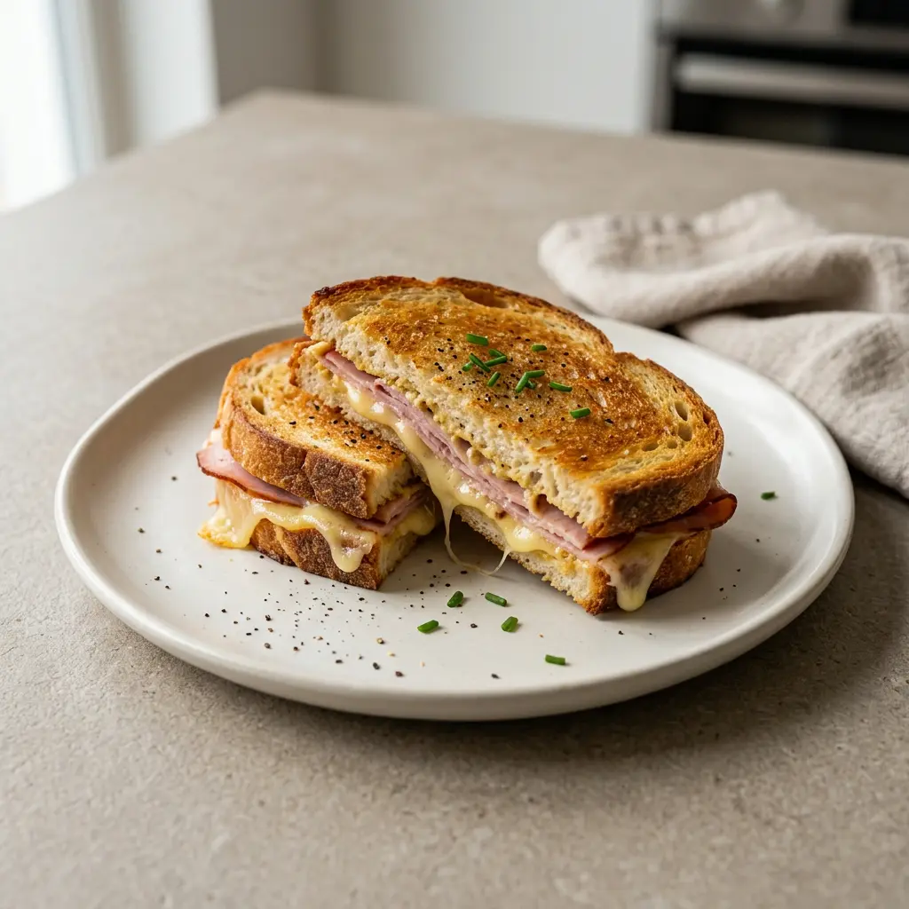 Foto von Schinkentoasts aus der Heißluftfritteuse fertig zubereitet in der Heißluftfritteuse