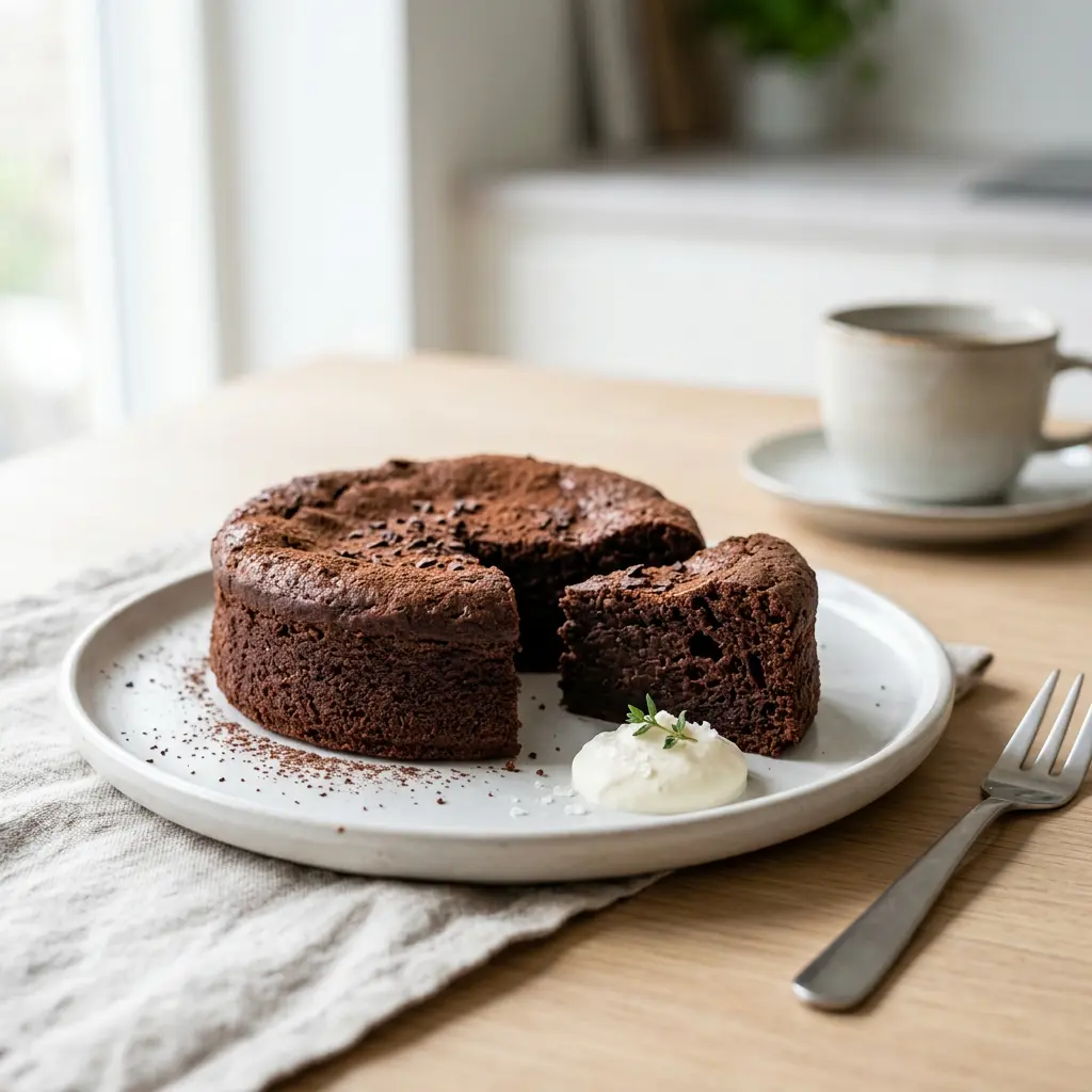 Foto von Schokoladenkuchen aus der Heißluftfritteuse fertig zubereitet in der Heißluftfritteuse