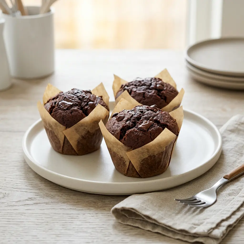 Foto von Schokoladenmuffins aus der Heißluftfritteuse fertig zubereitet in der Heißluftfritteuse