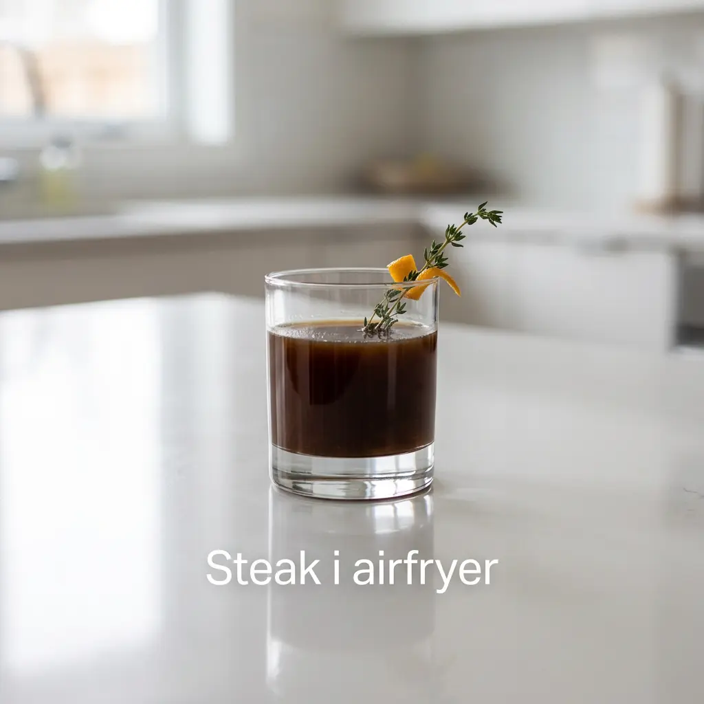 Foto von Steak aus der Heißluftfritteuse fertig zubereitet in der Heißluftfritteuse
