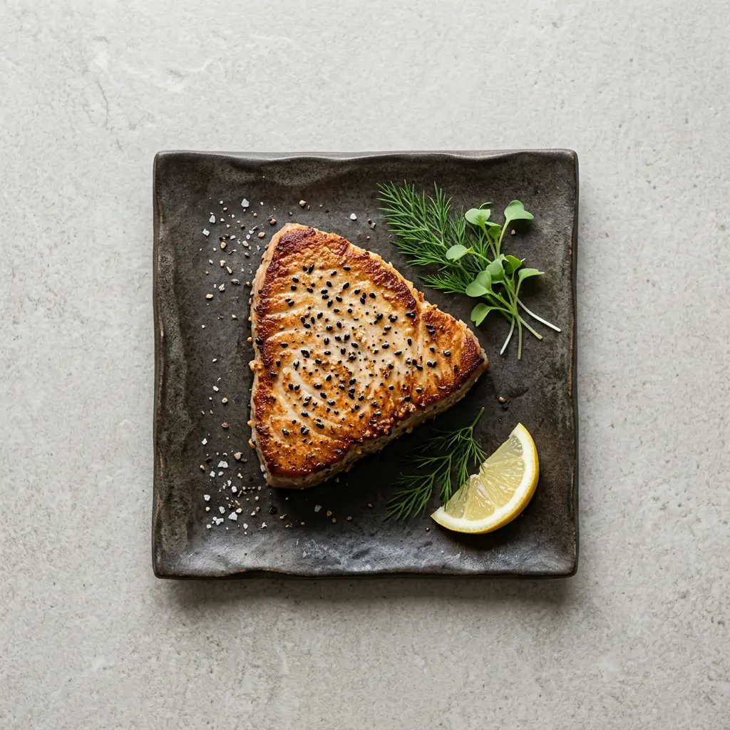 Foto von Thunfischsteak aus der Heißluftfritteuse fertig zubereitet in der Heißluftfritteuse