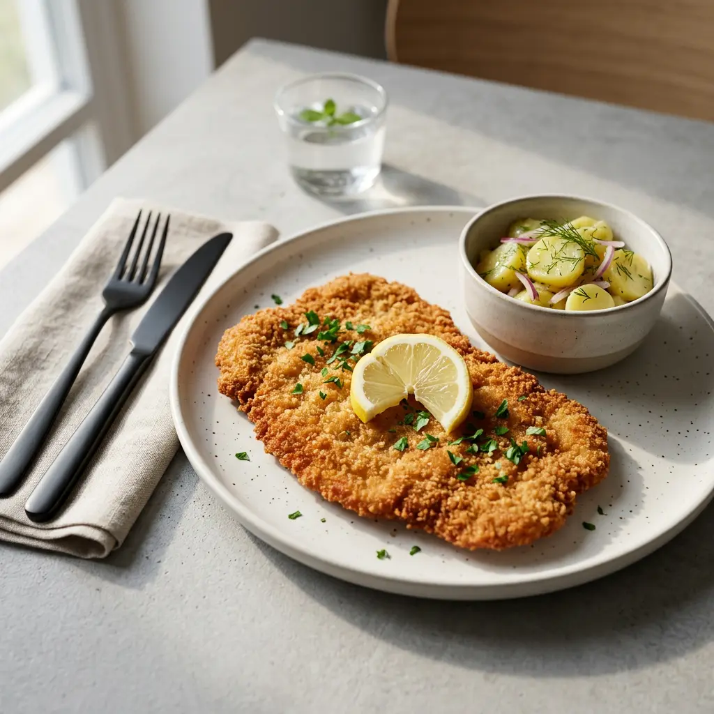 Foto von Wiener Schnitzel aus der Heißluftfritteuse fertig zubereitet in der Heißluftfritteuse