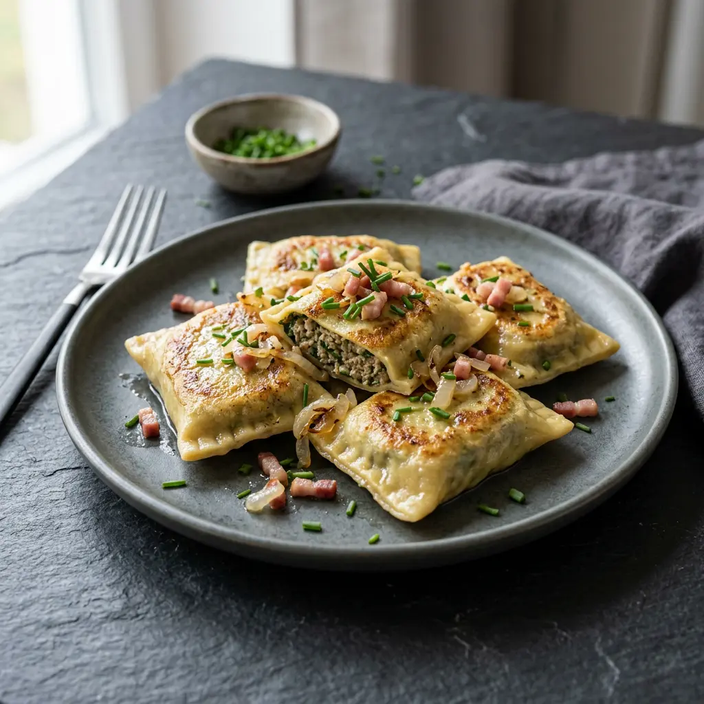 Foto von Maultaschen servierfertig angerichtet