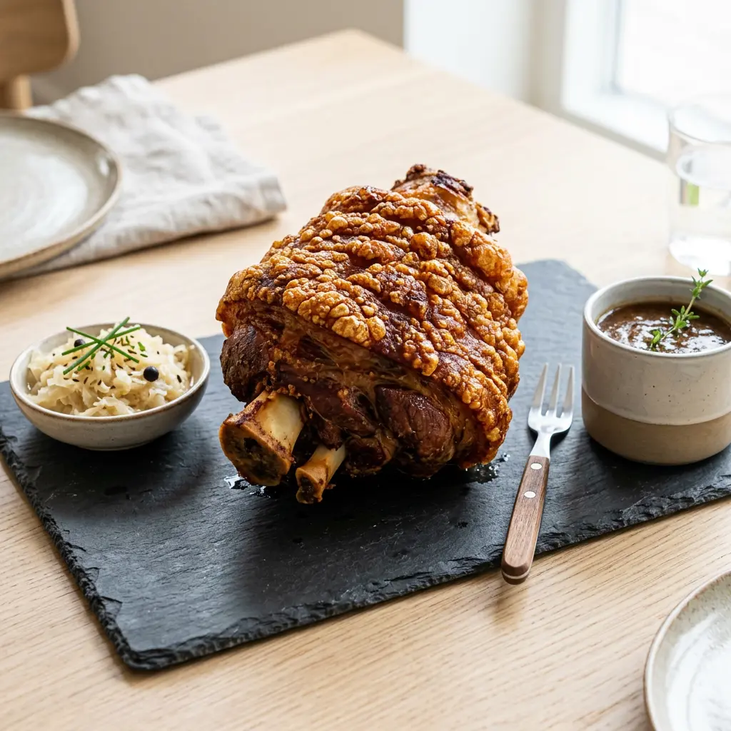 Foto von Schweinshaxe servierfertig angerichtet