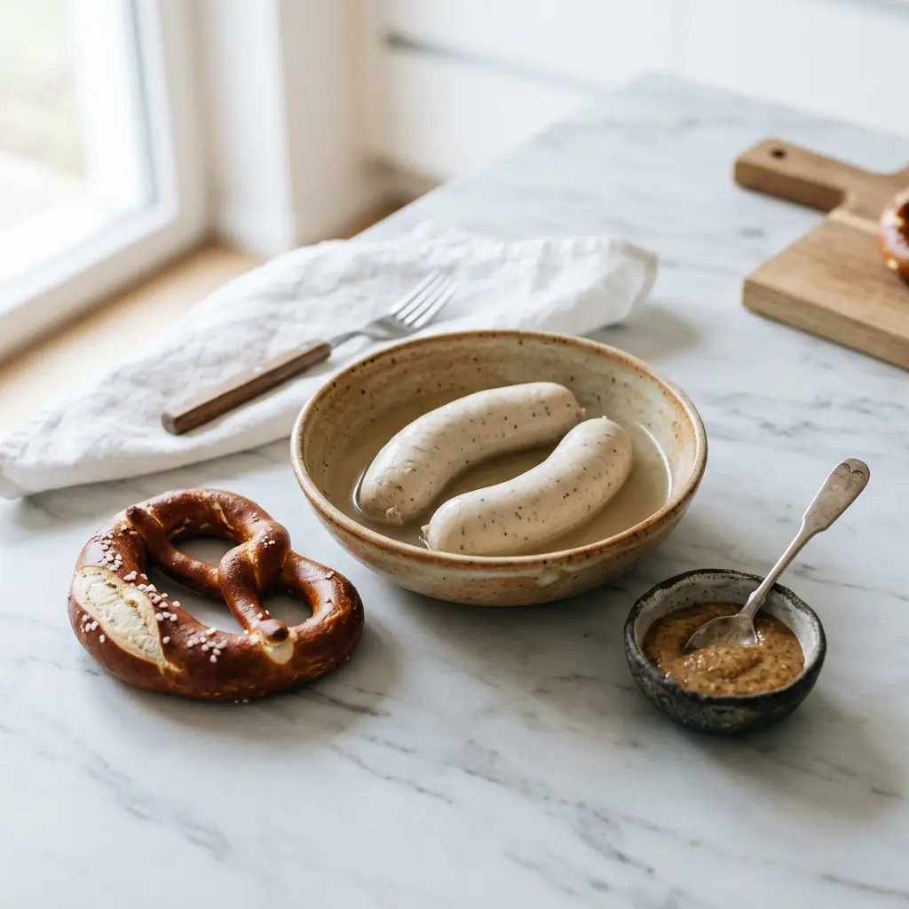 Foto von Weißwurst servierfertig angerichtet